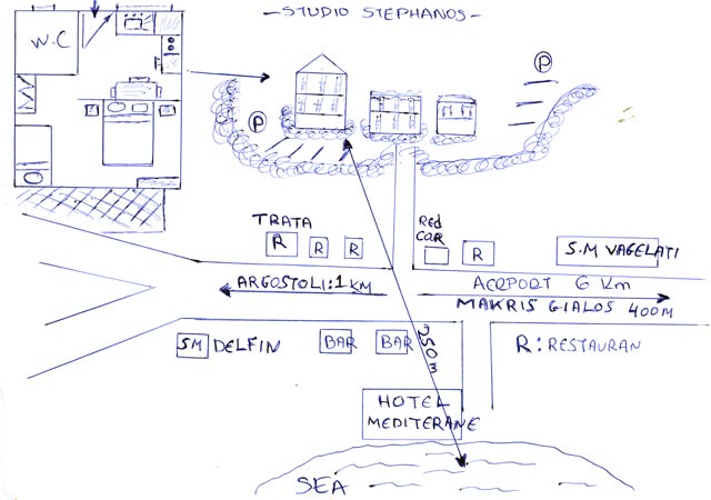 Map Description Photo Stefanos Studios Lasssi Kefalonia CLICK TO ENLARGE